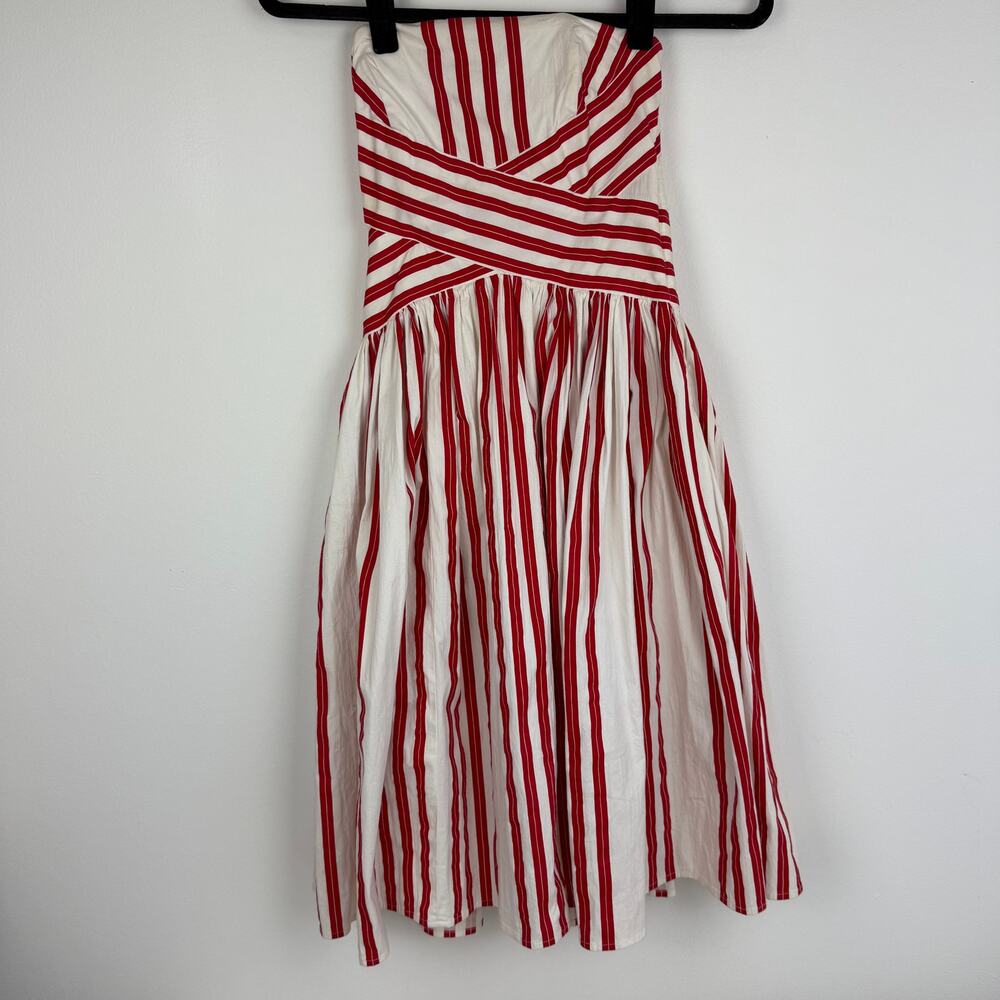 Anthropologie Odille Womens Regatta Strapless Rockabilly Lined Red/White Dress 2